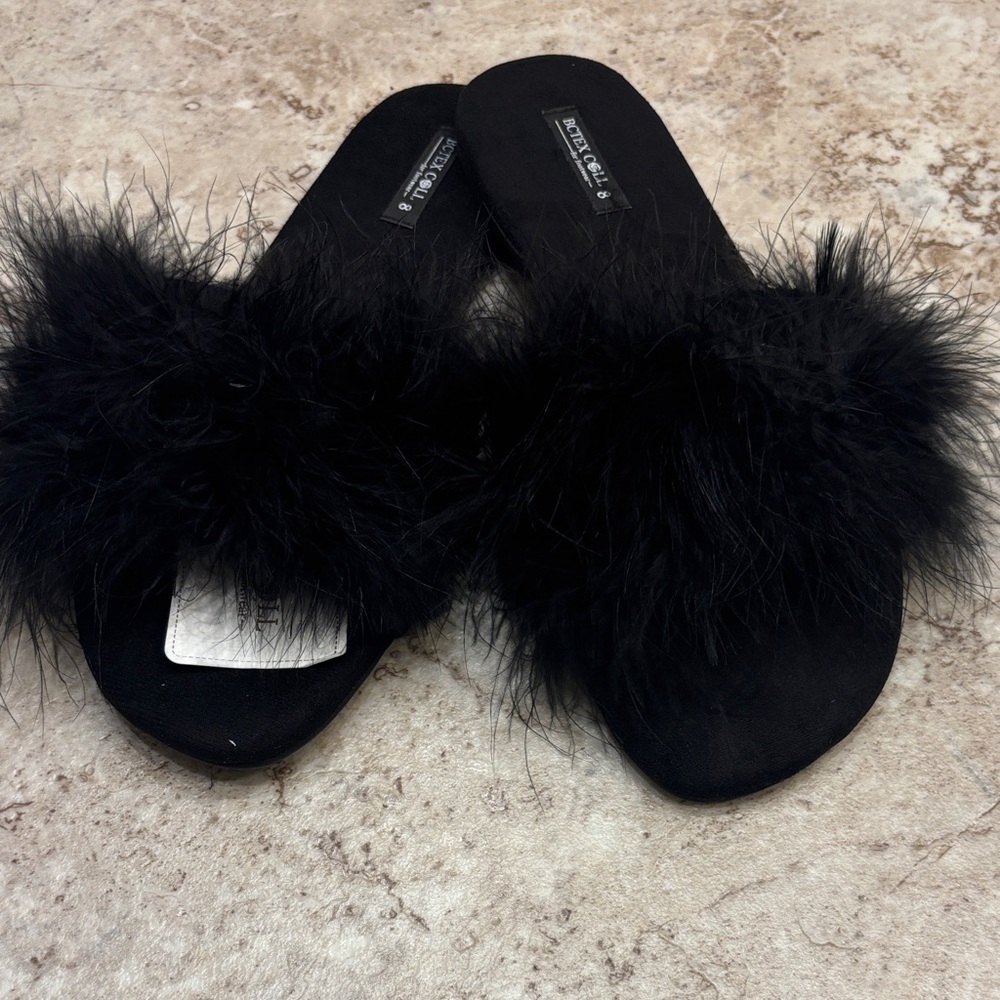 Fuzzy Black Hard bottom slippers